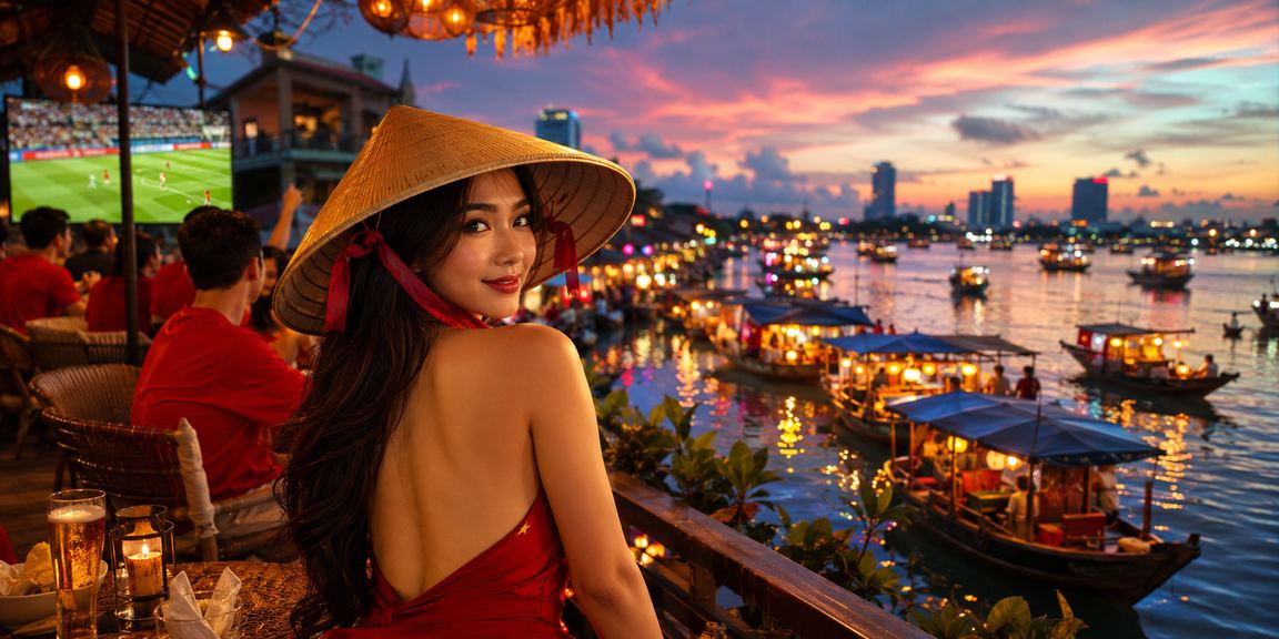 Người phụ nữ đội nón lá Hà Nội xem thông tin cá cược bóng đá trực tuyến an toàn